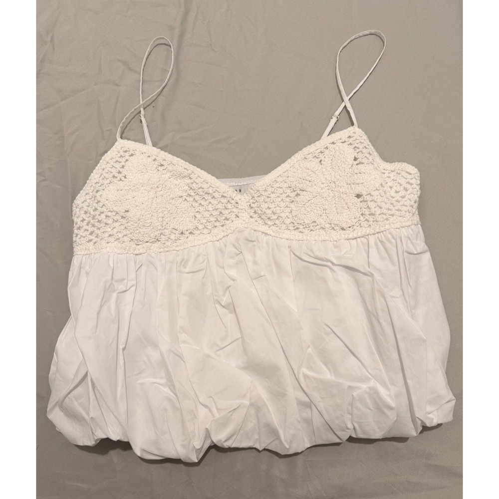 Lush White Crochet Bodice Bubble Hem Camisole Top Womens Small